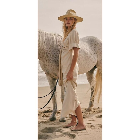 Free People Free-est Vintage Summer Midi Dress Buttondown Stone Cold XS 263185 - Picture 2 of 7